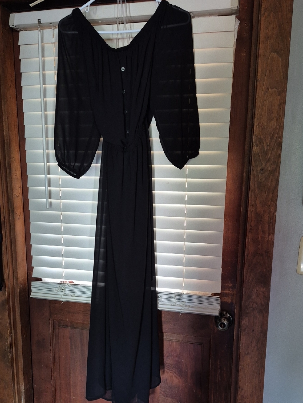 Lane Bryant Black Off-Shoulder Maxi Dress with Sheer Bishop Sleeves